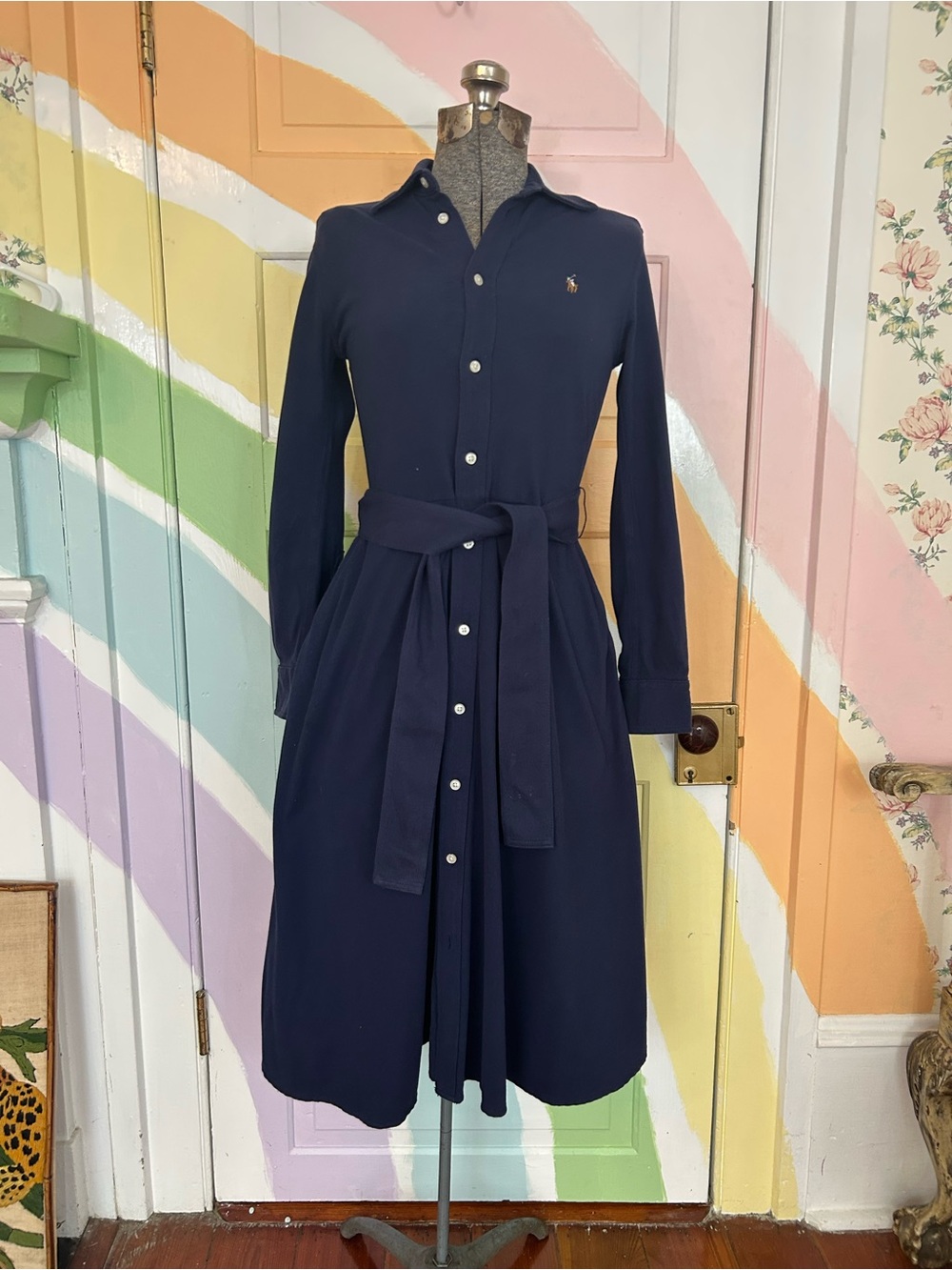 Ralph Lauren Knit Oxford Shirt Dress Long Sleeve Petite Sz XS 👽🧡